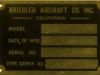 Original Briegleb Aircraft Co. Placard 